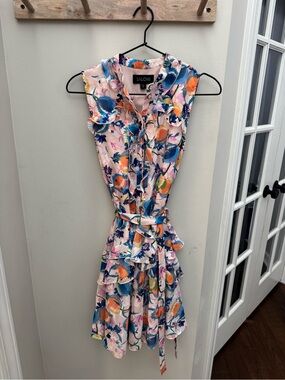 Saloni Tilly Ruffle B Dress Peach Pomegranate Button